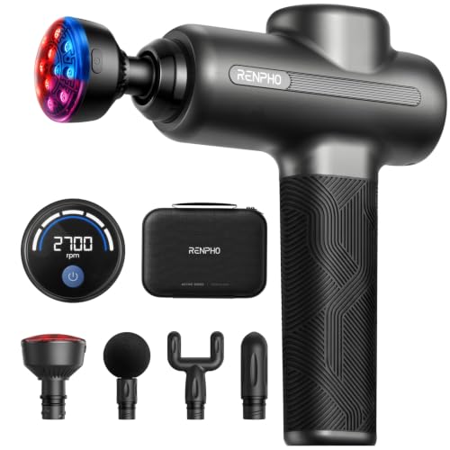 Image of RENPHO Active 2 Red Massage Gun with 850nm Infrared Heating & 3 Light Modes | Deep Tissue Percussion Massager with 5 Speeds and Travel Case for Athletes to Soothe Tight Backs and Shoulders Anywhere
