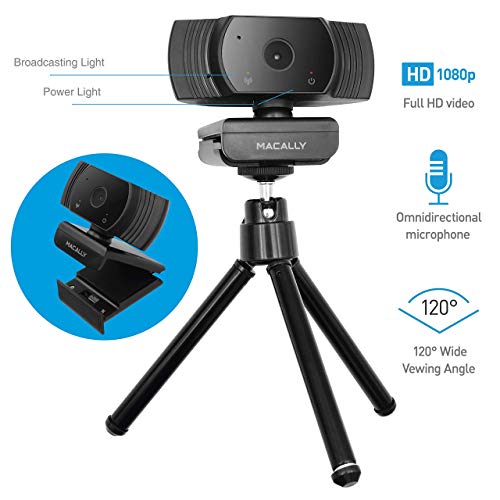 Macally USB Wired Keyboard and a 1080P Webcam with Microphone and Tripod, Clear Smooth Zoom Meetings