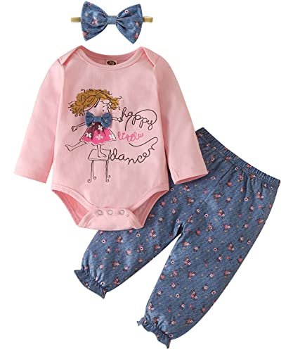 Image of Fullfamous Baby Girl's 3pc Frill Long Sleeve Romper and Pant Set