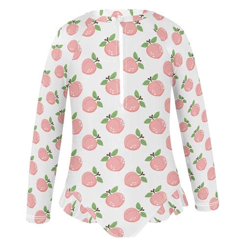 Pink Peach Fruit Girls Long Sleeve Rashguard Swimsuit UV Protection One-Piece Swimwear Bathing Suit B04051222