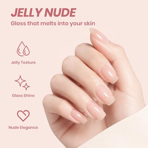 Image of Beetles Nude Gel Nail Polish - 15ML Nude Pink Natural Gel Polish Nail Concealer Jelly Gel Nail Polish Soft Sheer Nail Polish Soak Off UV Nail Lamp French Nail Art Manicure Gift for Women
