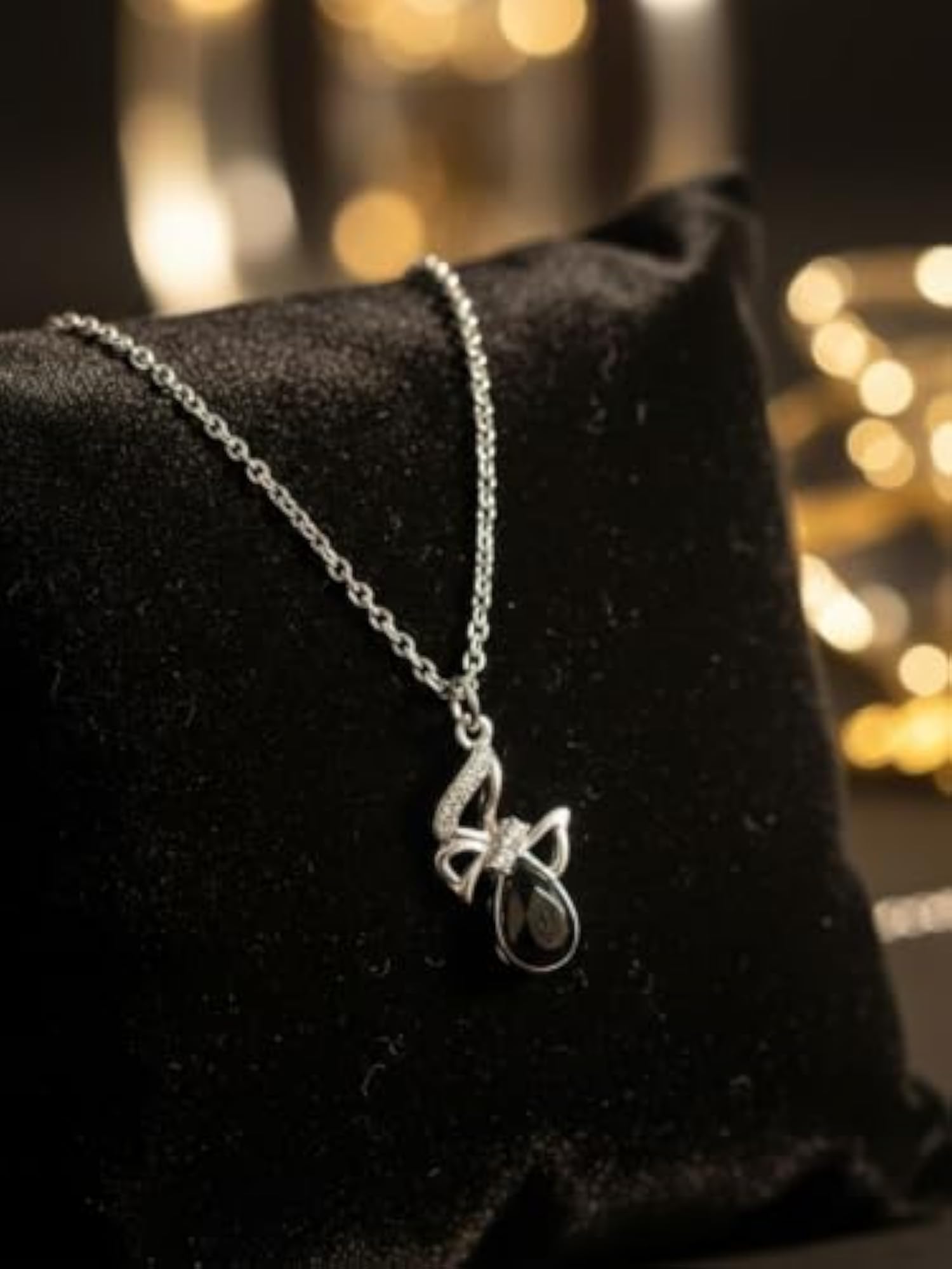 Women's Silver Black Teardrop Stainless Steel Pendant Necklace