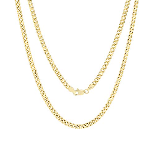 Nuragold 14k Yellow Gold 4mm Miami Cuban Link Chain Pendant Necklace, Mens Womens Lobster Clasp 16