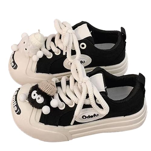 Cute Tennis Shoes Chunky Platform Casual Sneakers with Cartoon Pendant for Women Preppy Walking Skate Shoes Lace Up