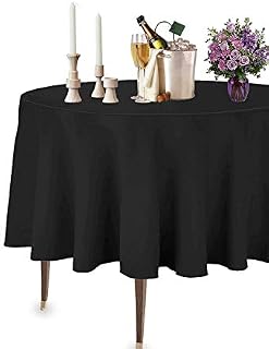 Trimming Shop 70" Round Tablecloth Polyester Table Cover Protector Washable Premium Circular Tablecloth for Holiday Dinner, Wedding, Birthday, Banquet Party Decoration, Black, 1pc