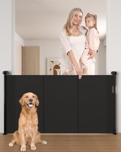 Image of Likzest 2024 New Launch and Latest One-Handed Operation Retractable Baby Gates, 33" Tall x 55" Wide, Mesh Baby and Pet Gate with Reinforcing Rod for Stairs Doorways Hallways, Indoor and Outdoor, Black