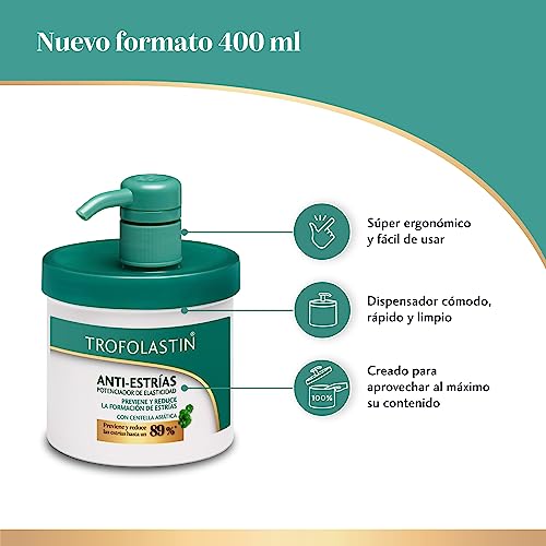 Prevención de estrías con Trofolastin crema reafirmante de 400ml para recuperar piel elástica 6
