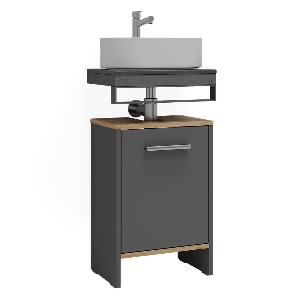 Vicco Mobile sottolavabo per bagno Karli Antracite/Rovere dorato 38.2x57 cm | con la porta, adatto per sifoni standard e facile da montare