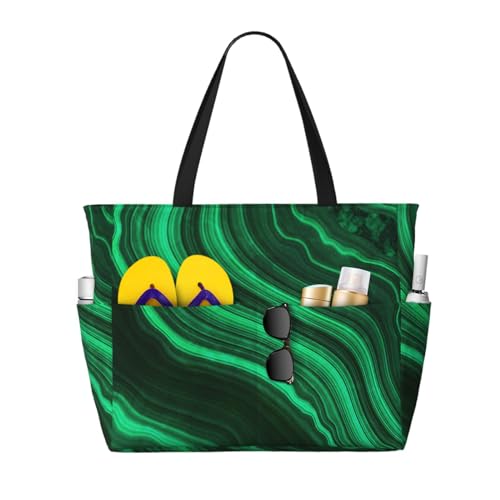 Sac à bandoulière pour femme texture malachite, le cabas de plage chic et robuste