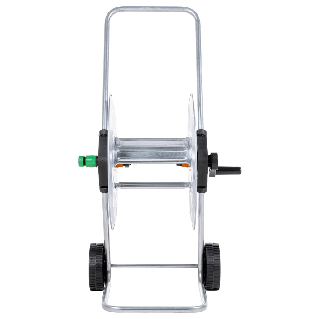 Schlauchwagen Stahl 60 m 1/2 Zoll | Verzinkte Stahlkonstruktion, Lange Griff, Integrierte Räder, Abgewinkelter Anschluss