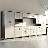 VIYET 10-Piece Heavy Duty Steel Garage Cabinet System | All-in-One Modular Garage Cabinet Set for Ultimate Workshop Organization | Easy Assembly Garage Storage Cabinets & Tool Bench