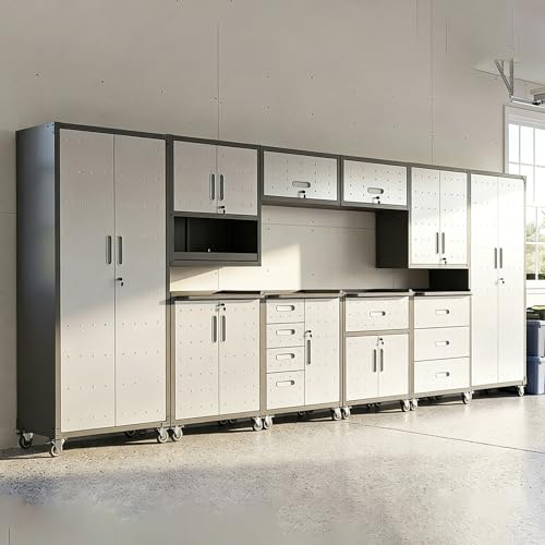 VIYET 10-Piece Heavy Duty Steel Garage Cabinet System | All-in-One Modular Garage Cabinet Set for...