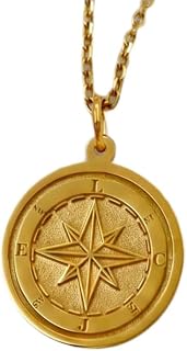 925 sterlingsilver, förgyllt, kompassroshänge |WW_NLC_01580 | halsband 22 mm runt navigationsmedaljong med 18 tums kabelkedja meningsfullt äventyrssmycke present till