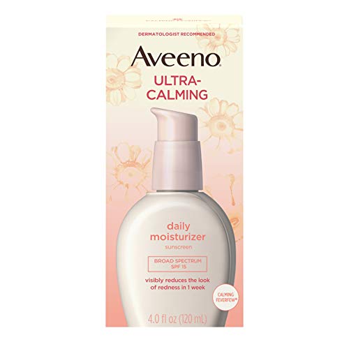 Aveeno Ultra-Calming Fragrance-Free Daily Facial Moisturizer for Sensitive, Dry Skin with SPF 15 Sunscreen, Calming Feverfew & Nourishing Oat, 4 fl. oz