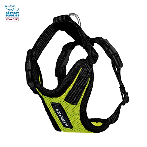 Image of Best Pet Supplies Voyager Step-in Lock Pet Harness w Reflective Pet Leash Combo Set with Neoprene Handle 5ft - Supports Small, Medium and Large Breed Puppies /Cats - Lime Green /Black Trim, XXS