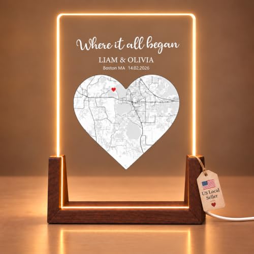 witfox Personalized Couple Keepsake Gift, Custom Acrylic Map Plaque with Names and Date, Where It All Began Location Memory Decor, Romantic Gift for Boyfriend Girlfriend Husband Wife Anniversary Birthday Wedding