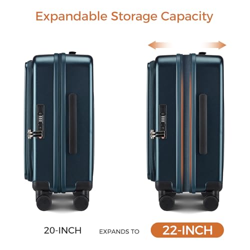 Image of Carry On Luggage Top Opening with Cup Holder & Phone Holder, Expandable PC Hard Shell Suitcase with USB Charging Port, Side Hook, 360 Spinner Wheels, TSA Lock & YKK Zippers