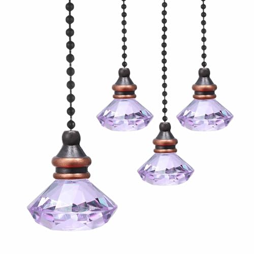 Image of MECCANIXITY 4Pack Ceiling Fan Pull Chain, 12 Inch Decorative Ornaments Diamond Pendant Pull Chain Extension for Ceiling Fans Light Lamp, Purple