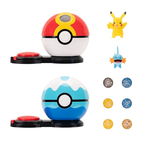 Pokémon Jeu Attaque Surprise Pikachu de 5 cm avec BIS Ball et Gobou de 5 cm avec Scuba Ball Plus Six disques d'attaque