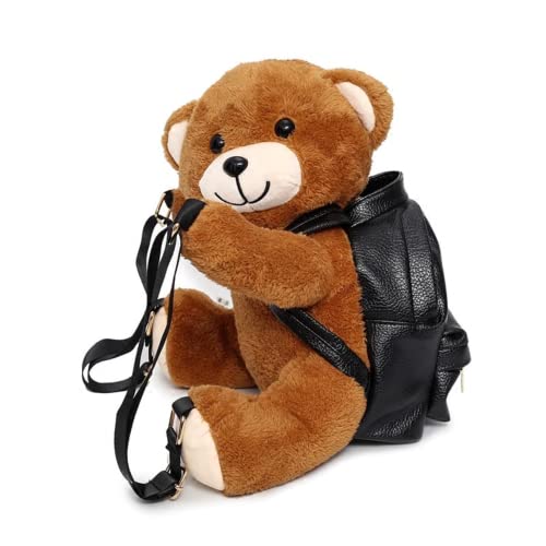 Kawaii Backpack with Adorable 3D Plush Bear Teenager College Schoolbag Furry Bookbag Aesthetic Cute Fluffy Puffy Daypack (Small)