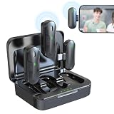 Technaxx TX-301, un set doppio di mini microfoni wireless - 2 microfoni lavalier wireless con riduzione intelligente del rumore, ricevitore USB-C, custodia di ricarica, clip-on - ideale per podcasting
