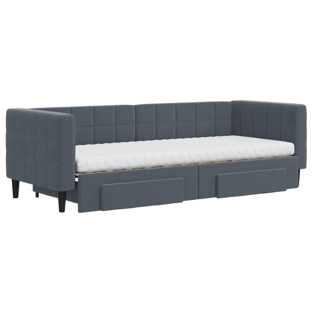 Velluto con cassetti estraibili 2 in 1 Divano Letto Grigio Scuro 80x200cm