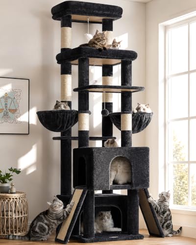 Image of Globlazer Heavy Duty Cat Tree 78 inch Sturdy Cat Tower for 20lbs Large Adult Cats, Symmetrical Aesthetic Big Cat Tree with Extra Large Platform, 2 Scratching Boards, Z78, Dark Grey