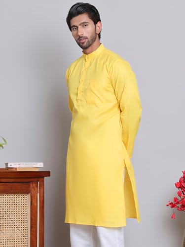 Image of Amazon Brand - Tavasya Men Casual Collared Festive Kurta | Cotton Blend | Solid | Knee Length | Regular Fit (Available in Plus+ Sizes)