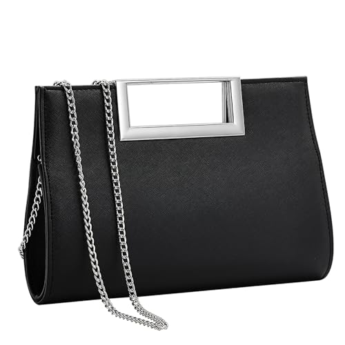 WALLYN'S Clutch Purse for Women PU Leather/Straw Evening Party Metal Grip Cut it out Handbag with Shoulder Chain Strap