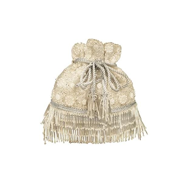 FRINGES Silver Pearl Embellished Beaded Tassel Potli Bag For Weddings