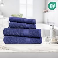 Amazon Basics Handtücher-Set, 100% Baumwolle, Farbecht, Saugfähig, 2 Badetücher, 2 Handtücher, 4-teilig, Königsblau – Ansicht 5