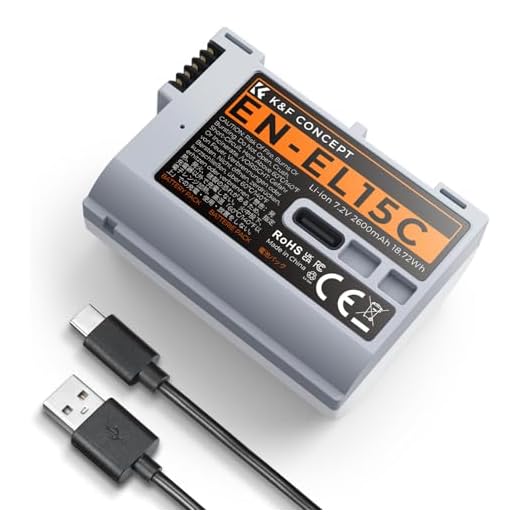K&F CONCEPT 2600mAh EN-EL15C Battery, USB-C Fast Charging Z6iii Battery Compatible with Nikon ZR, Z8, Zf, Z7, Z6, Z7ii, Z6ii, Z5, D850, D810, D810A, D780, D750, D610, D500, D7500, D7200 Camera