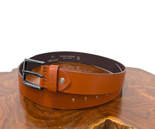 Men's Leather Belt, 40 MM, Tan Brown, Handcrafted Buff Leather with Chrome Buckle3