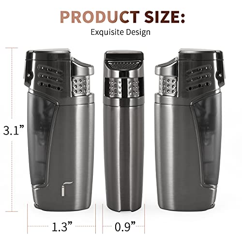 Citree Lighter, Triple 3 Jet Flame Refillable Butane Torch Lighter With Punch #TOP5
