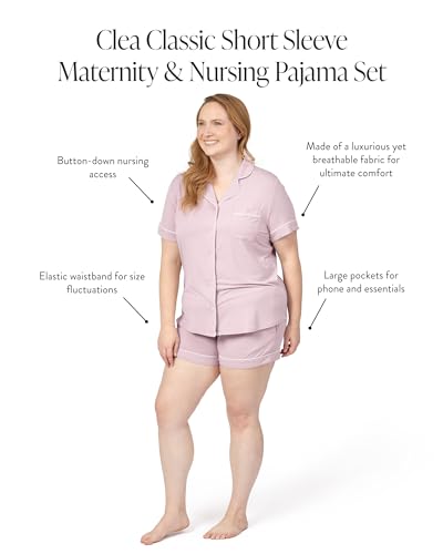 Image of Kindred Bravely Clea Short Sleeve Pajama Set, Maternity & Nursing Sleepwear | Soft button-down breastfeeding sleepwear with pockets and elastic waist, breathable for pregnancy through hospital and beyond