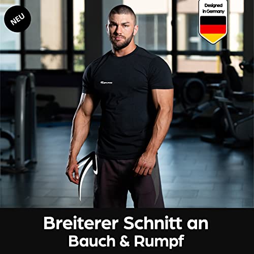 Foto von RR Sports - 1 x Herren Sport- & Fitness T-Shirt Schwarz (XL) - Kurzarm Tshirt hochwertige Baumwolle - Männer Sportbekleidung Funktionsshirt - Slim-Fit Sportshirt für Krafttraining Gym Freizeit