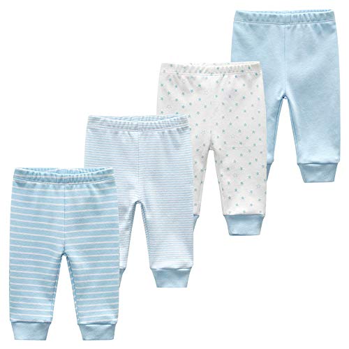 Image of Unisex Newborn Baby Cotton 4-Pack Pants Embroidery Pringting Casual Leggings 0-24 Months for Boys and Girls