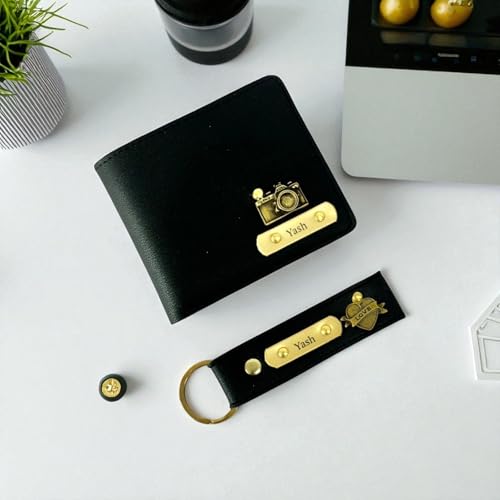 Image of Thebaegift Men's Personalized Name Wallet with KeychainI Customized Slim Stylish Leather Purse with Name & Charm I Unique Birthday Gift for Men Boy Love Husband Employees Clients