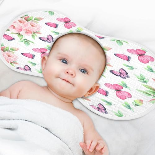 Kigai Watercolor Butterflies Burp Cloths for Baby 4-Layer Cotton Muslin Burping Cloths 22x11 inch Super Soft & Absorbent Spit Up Burp Rags for Newborn Boys Girls 1 Pack4