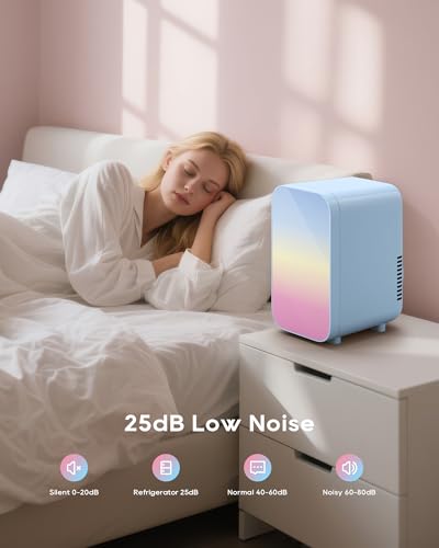 Image of BEICHEN Mini Fridge,6 Liter / 8 Can Small Fridge for Bedroom, Car, Office & Dorm, AC100-120 V /DC 12 V Portable Thermoelectric Cooler & Warmer for Skincare, Food, Drinks,Blue