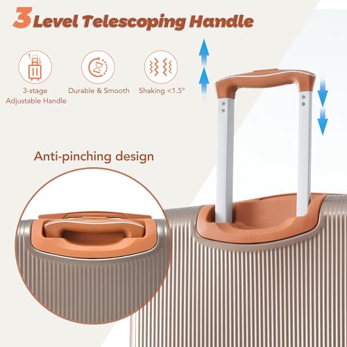 Hardshell Luggage Sets 3 Piece - Carry-on Suitcase with Double Spinner Wheels & TSA Lock, Coppery (20in)4