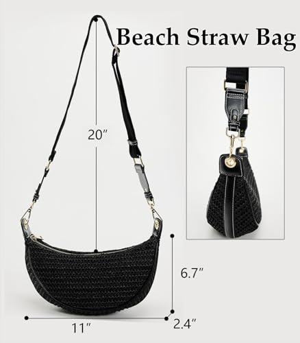 Image of Straw Crossbody Bags for Women Beach Woven Hobo Handbag Summer Chic Crescent Shoulder Purses with Adjustable Strap 2026