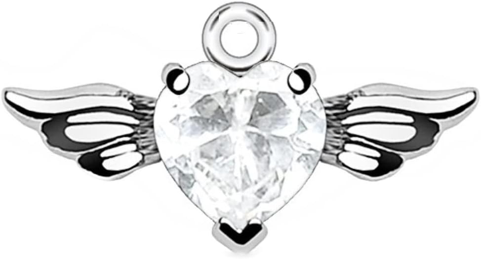 Add-On CZ Gem Angel Wing Heart Charm for Navel Rings, Dermal Anchors Labret cz top not included