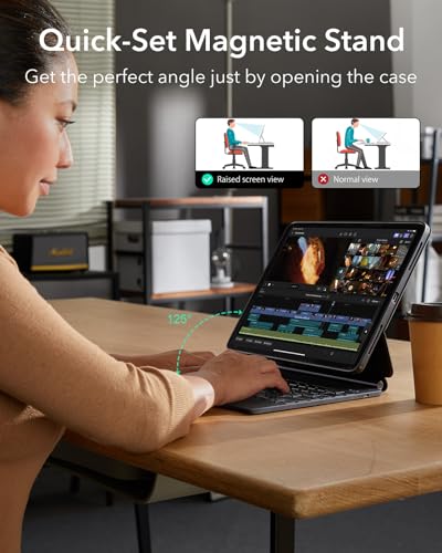 ESR iPad Pro 13 Inch Case with Keyboard (M5/M4, 2025/2024), iPad Pro 13 Keyboard Case with Easy-Set Magnetic Stand, Portrait/Raised Modes for iPad Pro 13, Removable, Rebound 360 Series, Black