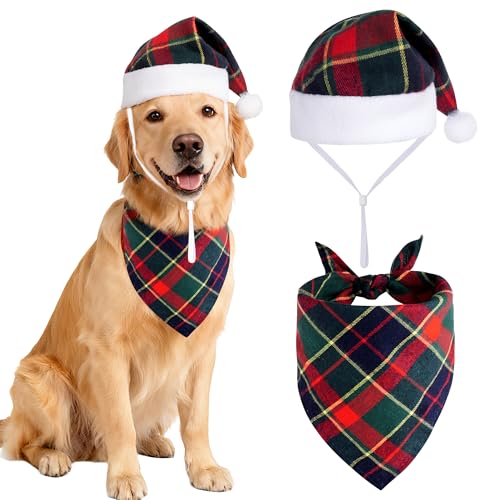 Disfraz de Navidad para perro con sombrero y bandana a cuadros