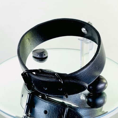 SiaLinda: Halsband Buddy schwarz 30mm Rindersoftleder, 2 Längen, pur oder mit O-Ring Lange Länge (+8€) / Großer Ring Edelstahl (+8€)