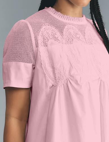 Image of Womens Summer Lace Mini Babydoll Dress Ruffled Collar Short Sleeve Loose Mesh Swing Elegant Flared Sundress