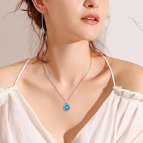Necklaces for Women S925 Sterling Silver Necklace Crystal Pendant Delicate Choker Valentine's Day Birthday Jewelry Gift for Women Sister Wife Girlfriend Her (blue) - Image 3