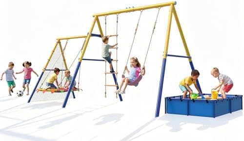 JYGOPLA Dual-Tall 5-in-1 Heavy Duty Metal Swing Set for Kids & Adults