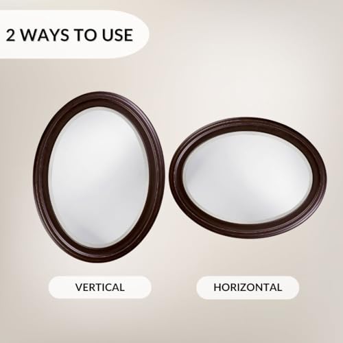 Image of Howard Elliott Collection George Oval Oil Rubbed Bronze Wall Mirror, Oval Bevelled Hanging Wood Framed Vanity Mirrors for Home Decor, Living Room, Bathroom, Bedroom, or Hallway, 25 x 33 Inch